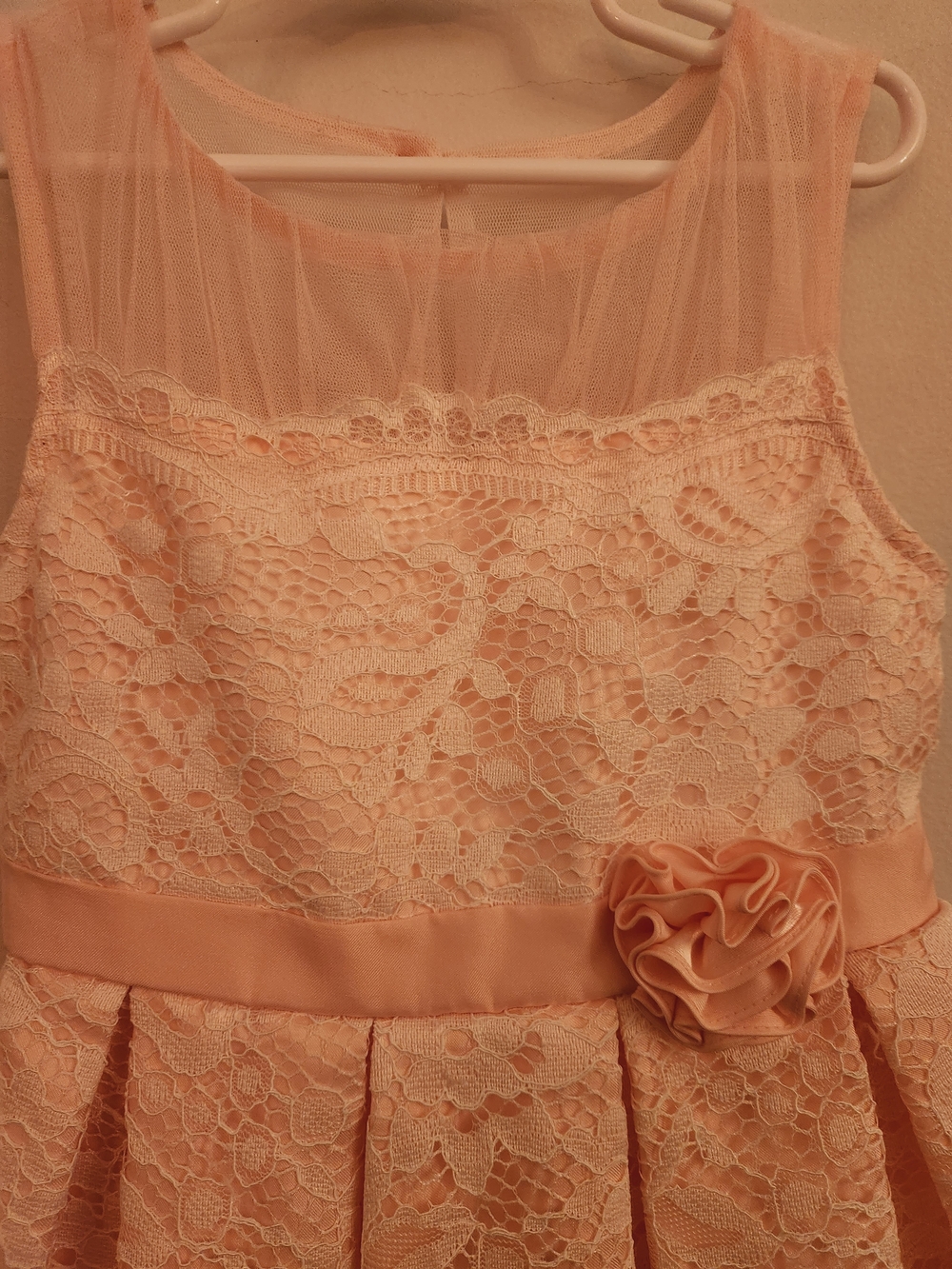 Jona Michelle Soft Pink/Peach Lace Floral w/ Sash & Bow, Size 5, NWOT - Picture 3 of 6